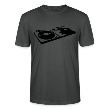 DJ, Schallplatte, Schallplattenspieler - Stanley/Stella Unisex Bio-T-Shirt CRAFTER - Anthrazit - Vorne - Alina (178cm) & Michal (187cm)