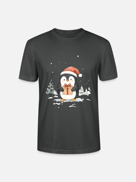 Süßer Weihnachtspinguin mit Geschenk - Stanley/Stella Unisex Bio-T-Shirt CRAFTER - Anthrazit