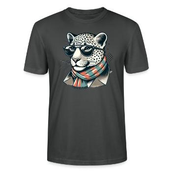 Léopard cool avec lunettes et écharpe – tendance - T-shirt bio CRAFTER Stanley Stella Unisexe - charbon - Devant - Alina (178cm) & Michal (187cm)