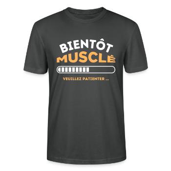 Bientôt musclé veuillez patienter 1 - T-shirt bio CRAFTER Stanley Stella Unisexe - charbon - Devant - Alina (178cm) & Michal (187cm)
