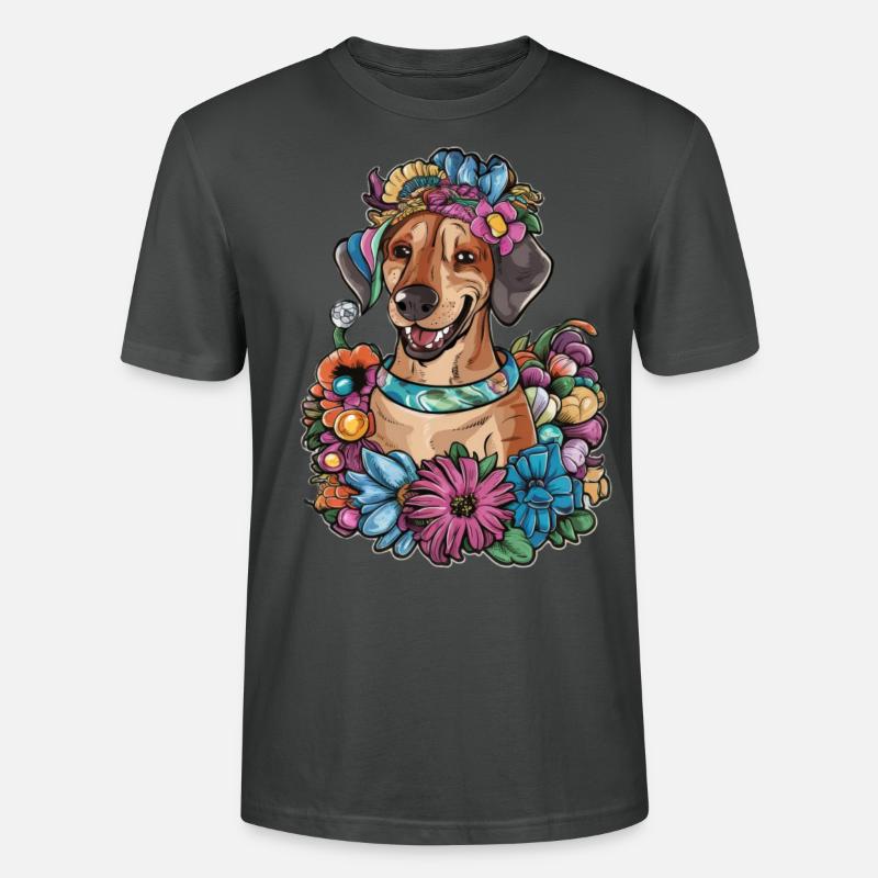 Rhodesian Ridgeback et belles fleurs - T-shirt bio CRAFTER Stanley Stella Unisexe - charbon