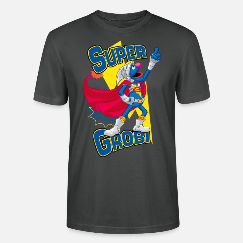 Sesamstraße Super Grobi Superheld - Stanley/Stella Unisex Bio-T-Shirt CRAFTER - Anthrazit