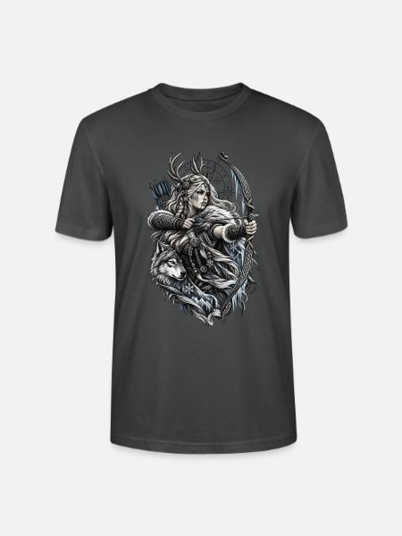 Wikinger Bogenschützin mit Wolf – Noventra - Stanley/Stella Unisex Bio-T-Shirt CRAFTER - Anthrazit