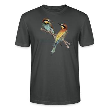 L’observation des oiseaux place deux guêpiers européens sur une branche - T-shirt bio CRAFTER Stanley Stella Unisexe - charbon - Devant - Alina (178cm) & Michal (187cm)