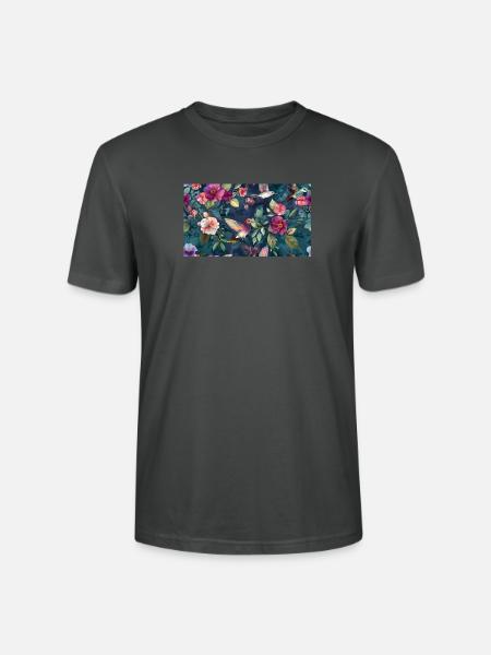 Tropische Kolibriblüten in Mitternachtsblau - Stanley/Stella Unisex Bio-T-Shirt CRAFTER - Anthrazit