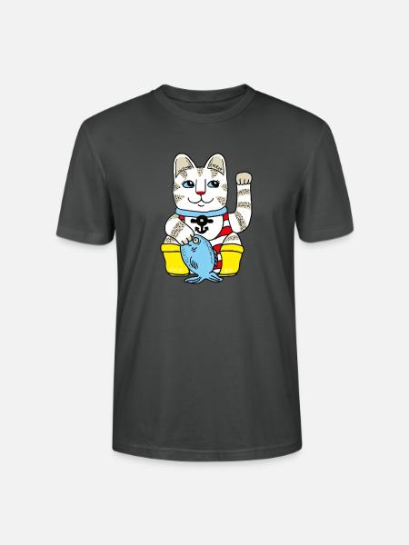 Glückskatze mit Fisch - Stanley/Stella Unisex Bio-T-Shirt CRAFTER - Anthrazit