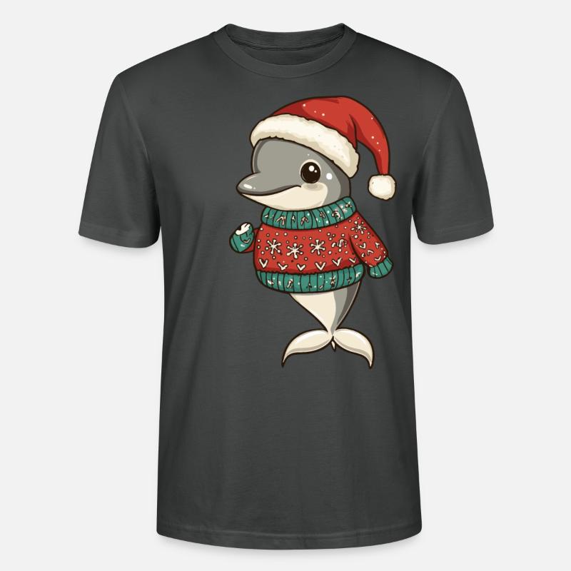 Delfin Weihnachten Comic - Stanley/Stella Unisex Bio-T-Shirt CRAFTER - Anthrazit