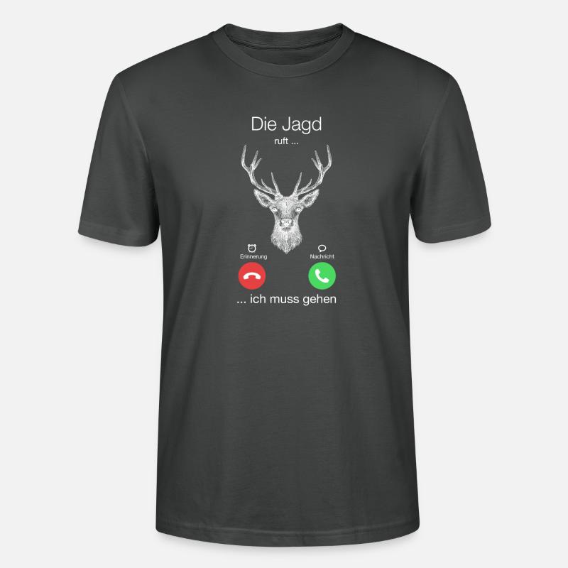 Geschenk Anruf Jagd Hirsch ruft - Stanley/Stella Unisex Bio-T-Shirt CRAFTER - Anthrazit