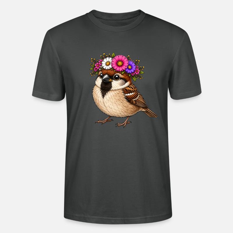 Vogel mit Blumenschmuck  - Stanley/Stella Unisex Bio-T-Shirt CRAFTER - Anthrazit