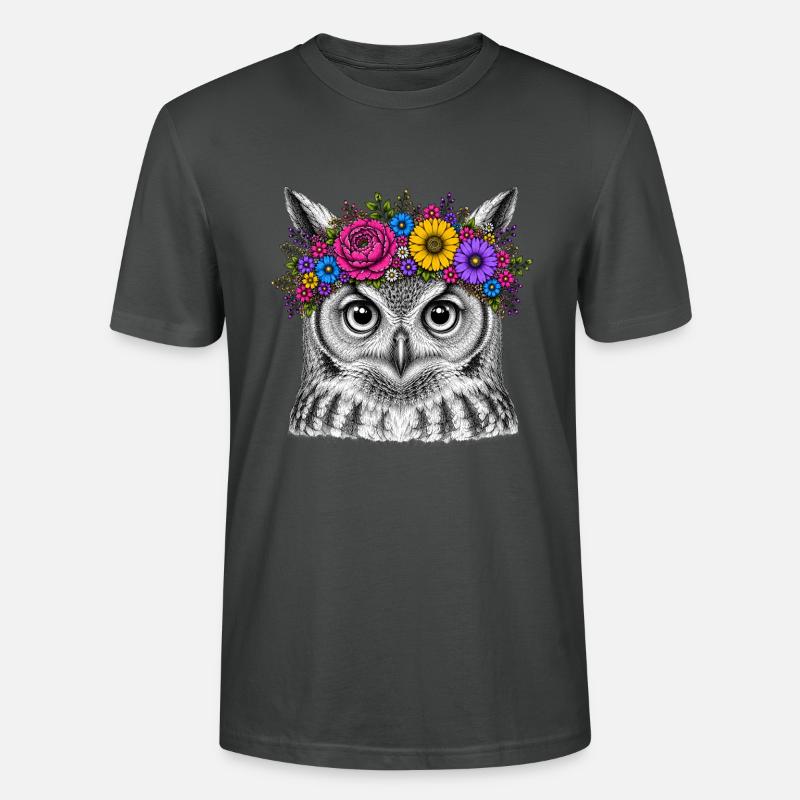 Eulenkopf mit Blumenkrone - Stanley/Stella Unisex Bio-T-Shirt CRAFTER - Anthrazit