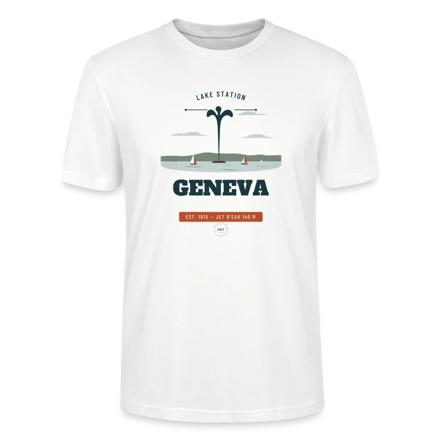 Geneva badge on a stanley/stella crafter unisex organic t-shirt, white
