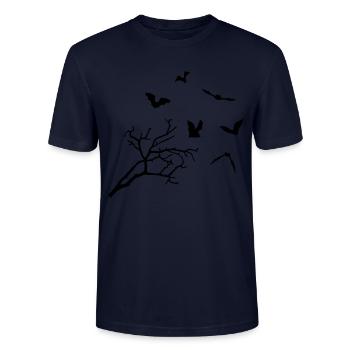 Fledermäuse und Baum, Fledermaus - Stanley/Stella Unisex Bio-T-Shirt CRAFTER - Navy - Vorne - Alina (178cm) & Michal (187cm)