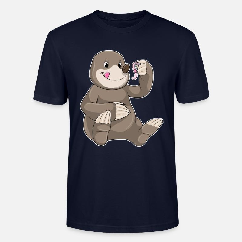 Mole with earthworm - Stanley/Stella CRAFTER Unisex Organic T-Shirt - navy