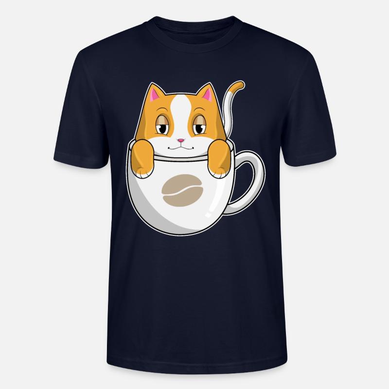 Katze mit Tasse Kaffee - Stanley/Stella Unisex Bio-T-Shirt CRAFTER - Navy