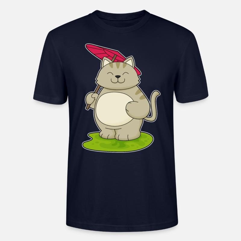 Katze mit Regenschirm - Stanley/Stella Unisex Bio-T-Shirt CRAFTER - Navy