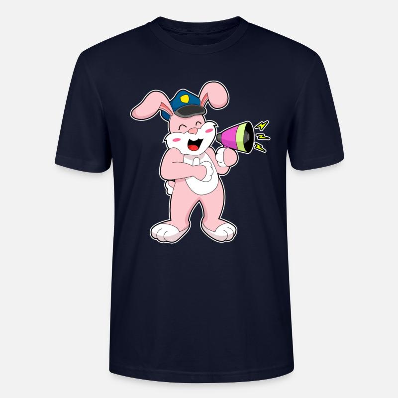 Rabbit Policeman Microphone - Stanley/Stella CRAFTER Unisex Organic T-Shirt - navy