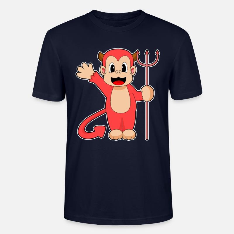 Monkey Halloween Devil Trident - Stanley/Stella CRAFTER Unisex Organic T-Shirt - navy