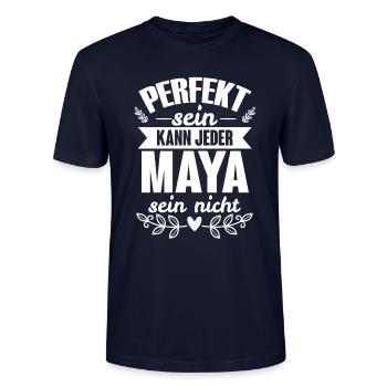 Maya - Perfekt Sein Kann Jeder Maya Sein Nicht - Stanley/Stella Unisex Bio-T-Shirt CRAFTER - Navy - Vorne - Alina (178cm) & Michal (187cm)