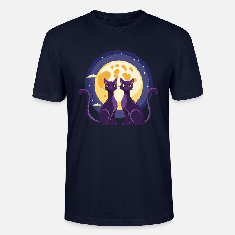 Deux chats devant la lune - T-shirt bio CRAFTER Stanley Stella Unisexe - marine