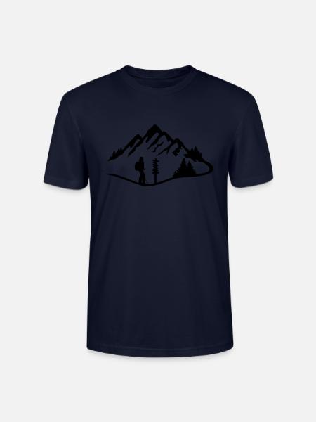 Hiking Woman and Mountains - Stanley/Stella CRAFTER Unisex Organic T-Shirt - navy