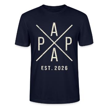 Papa Established Vintage Look 2026 - T-shirt bio CRAFTER Stanley Stella Unisexe - marine - Devant - Alina (178cm) & Michal (187cm)