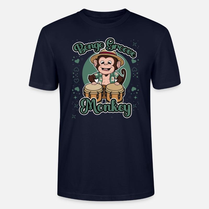 Bongo Groove Monkey Lustiges Trommeldesign - Stanley/Stella Unisex Bio-T-Shirt CRAFTER - Navy