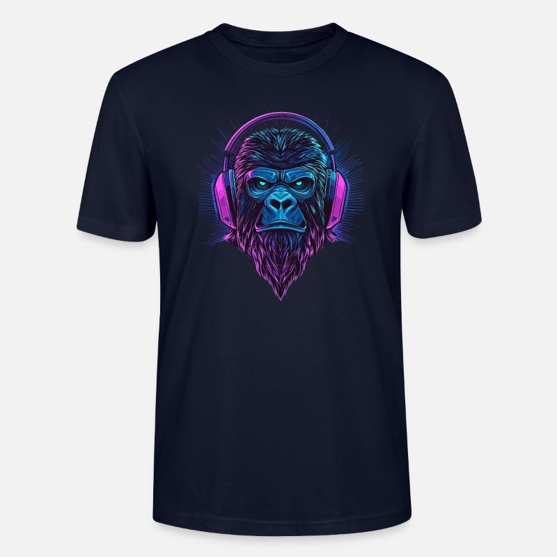 Gorille avec casque – Polygon Monkey avec barbe - T-shirt bio CRAFTER Stanley Stella Unisexe - marine