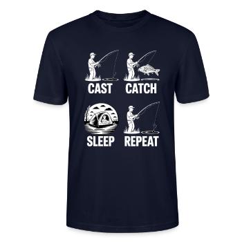 Cast Catch Sleep Repeat – Carp Fishing Lifestyle - Stanley/Stella CRAFTER Unisex Organic T-Shirt - navy - Front - Alina (178cm) & Michal (187cm)