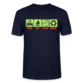 Sleep, Eat, Cache, Repeat - Stanley/Stella Unisex Bio-T-Shirt CRAFTER - Navy - Vorne - Alina (178cm) & Michal (187cm)