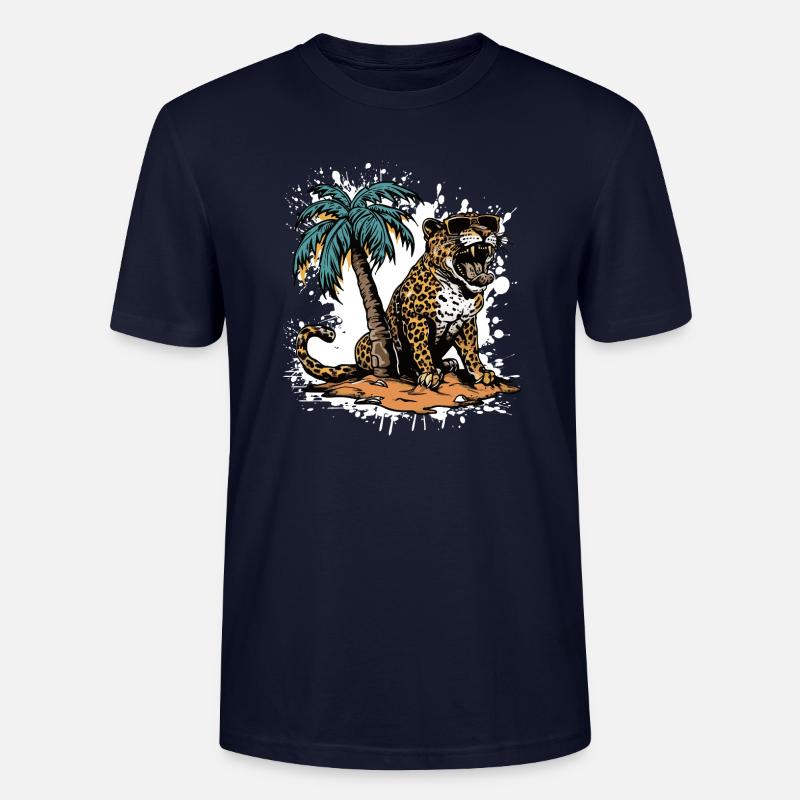 Leopard Island Palm Tree - Stanley/Stella CRAFTER Unisex Organic T-Shirt - navy