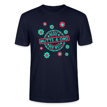Beste Omi Mutti Blumen - Stanley/Stella Unisex Bio-T-Shirt CRAFTER - Navy - Vorne - Alina (178cm) & Michal (187cm)
