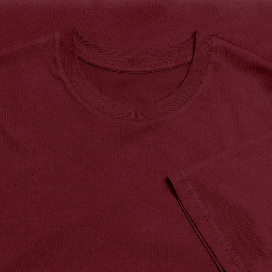 Mount Olympus badge on a stanley/stella crafter unisex organic t-shirt, burgundy, neck label