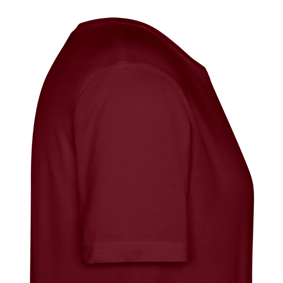 Mount Olympus badge on a stanley/stella crafter unisex organic t-shirt, burgundy, right