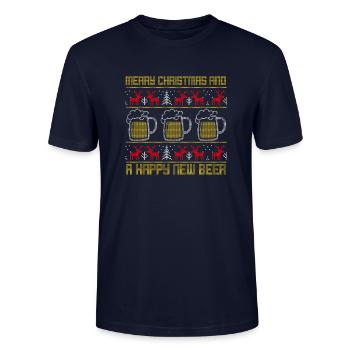 bier ugly pullover saufen exmas geschenk familie - Stanley/Stella Unisex Bio-T-Shirt CRAFTER - Navy - Vorne - Alina (178cm) & Michal (187cm)