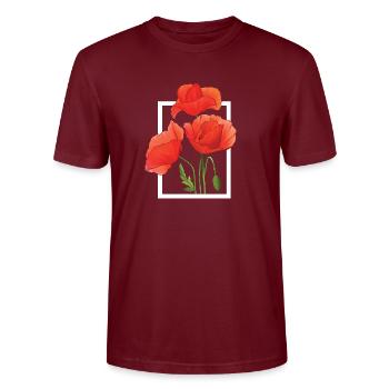 Poppy Poppies Aquarelle peinte à la main - T-shirt bio CRAFTER Stanley Stella Unisexe - bordeaux - Devant - Alina (178cm) & Michal (187cm)