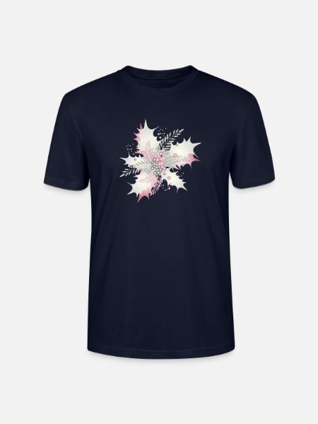 Stechpalmenzweig in weiß,silber und Altrosa - Stanley/Stella Unisex Bio-T-Shirt CRAFTER - Navy