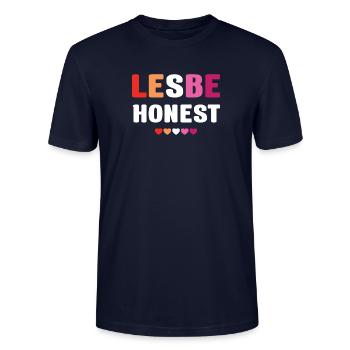 LGBTQ Pride Month - Lesbe Honest - Stanley/Stella CRAFTER Unisex Organic T-Shirt - navy - Front - Alina (178cm) & Michal (187cm)