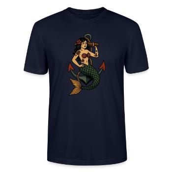 Sirene Tatouage Traditionnel - T-shirt bio CRAFTER Stanley Stella Unisexe - marine - Devant - Alina (178cm) & Michal (187cm)