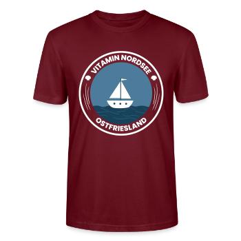 Vitamin North Sea - Maritim East Frisia Sea Coast - Stanley/Stella CRAFTER Unisex Organic T-Shirt - burgundy - Front - Alina (178cm) & Michal (187cm)