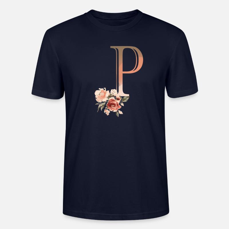 Buchstabe P mit Blumen - Stanley/Stella Unisex Bio-T-Shirt CRAFTER - Navy
