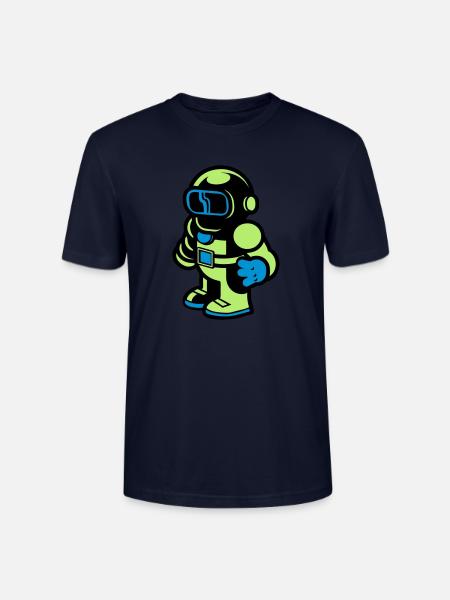 Cartoon Spaceman Astronaut - Stanley/Stella CRAFTER Unisex Organic T-Shirt - navy