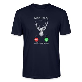 Geschenk Anruf Jagd Hirsch ruft - Stanley/Stella Unisex Bio-T-Shirt CRAFTER - Navy - Vorne - Alina (178cm) & Michal (187cm)