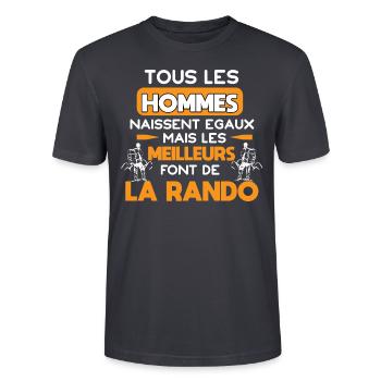 Tous les hommes naissent égaux, Randonnée humour - T-shirt bio CRAFTER Stanley Stella Unisexe - bleu gris foncé - Devant - Alina (178cm) & Michal (187cm)