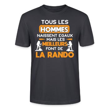Tous les hommes naissent égaux, Randonnée humour - T-shirt bio CRAFTER Stanley Stella Unisexe - bleu gris foncé - Devant - Alina (178cm) & Michal (187cm)