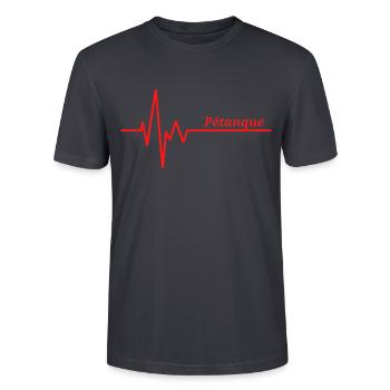 Petanque Humor Geschenk - Stanley/Stella Unisex Bio-T-Shirt CRAFTER - Dunkles Graublau - Vorne - Alina (178cm) & Michal (187cm)