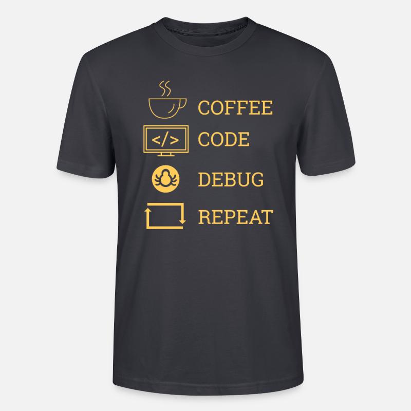 "Coffee Code Debug Repeat" | Programmierer - Stanley/Stella Unisex Bio-T-Shirt CRAFTER - Dunkles Graublau