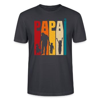 Papa 3 Kinder stolzer Vater 3 Kinder dreifacher Vater - Stanley/Stella Unisex Bio-T-Shirt CRAFTER - Dunkles Graublau - Vorne - Alina (178cm) & Michal (187cm)