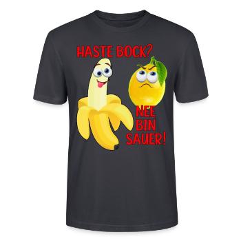 Vegane Banane und Zitrone Witzig Zitrone ist Sauer - Stanley/Stella Unisex Bio-T-Shirt CRAFTER - Dunkles Graublau - Vorne - Alina (178cm) & Michal (187cm)