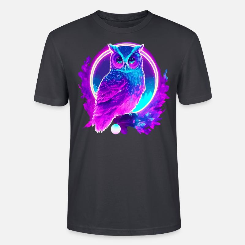 Eule Neon Moon Synthwave - Stanley/Stella Unisex Bio-T-Shirt CRAFTER - Dunkles Graublau