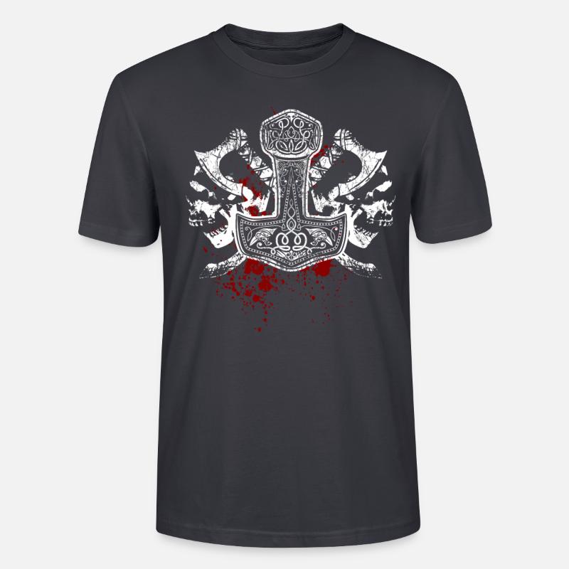 Mjölnir, Thorshammer, Totenköpfe, Wikinger - Stanley/Stella Unisex Bio-T-Shirt CRAFTER - Dunkles Graublau
